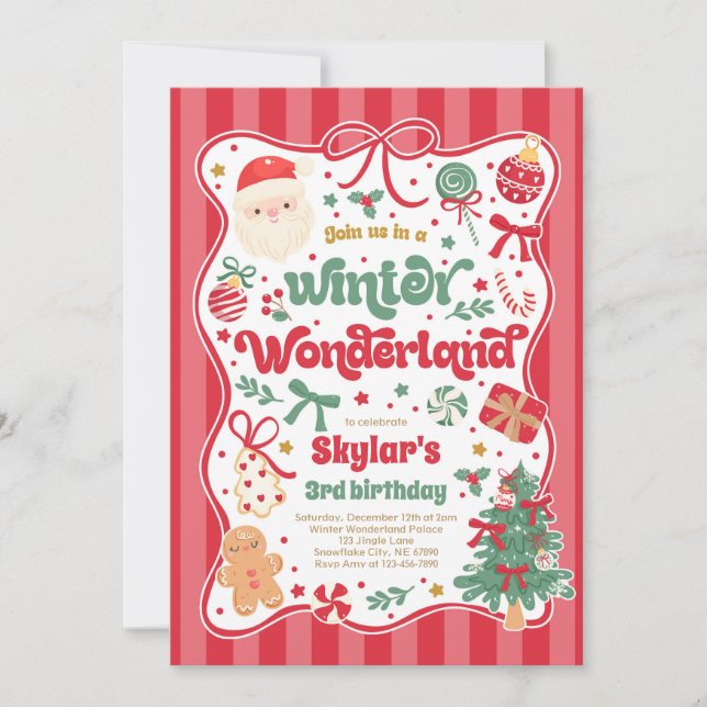 Winter Wonderland Christmas Coquette Bow Birthday Inbjudningar (Framsida)