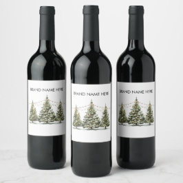 Winter Wonderland Christmas Tree Wine Label Vinflaska Etikett