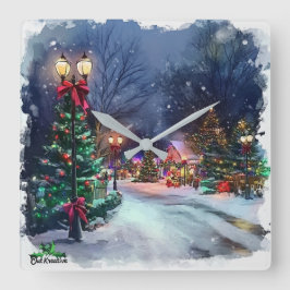 Winter Wonderland Christmas Village Wall Clock  Fyrkantig Klocka