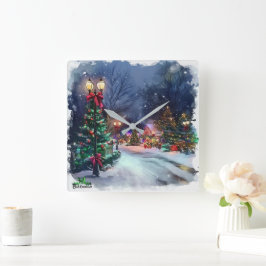 Winter Wonderland Christmas Village Wall Clock Fyrkantig Klocka