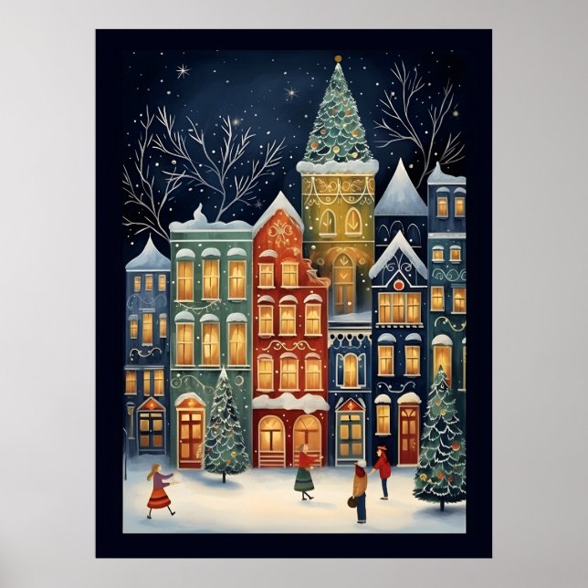 Winter Wonderland Cityscape Cute Jul Poster (Framsidan)