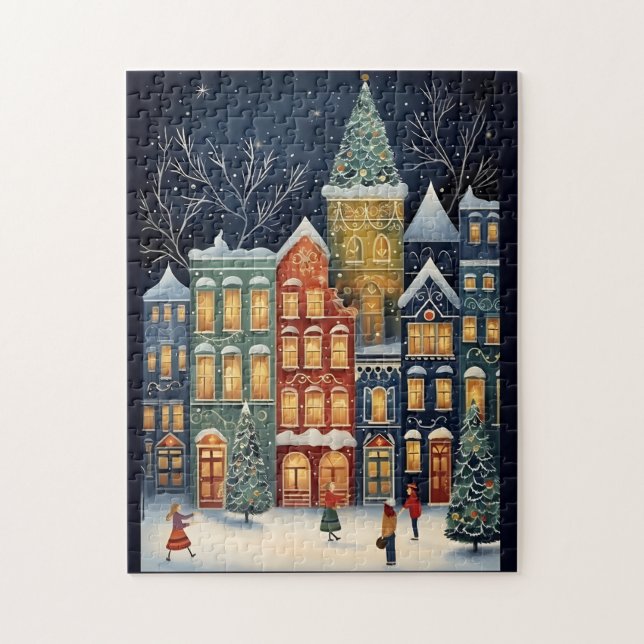 Winter Wonderland Cityscape Cute jul Pussel (Vertikal)