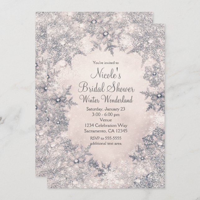 Winter Wonderland Cream White Elegant Snöflingor Inbjudningar (Fram/baksida)