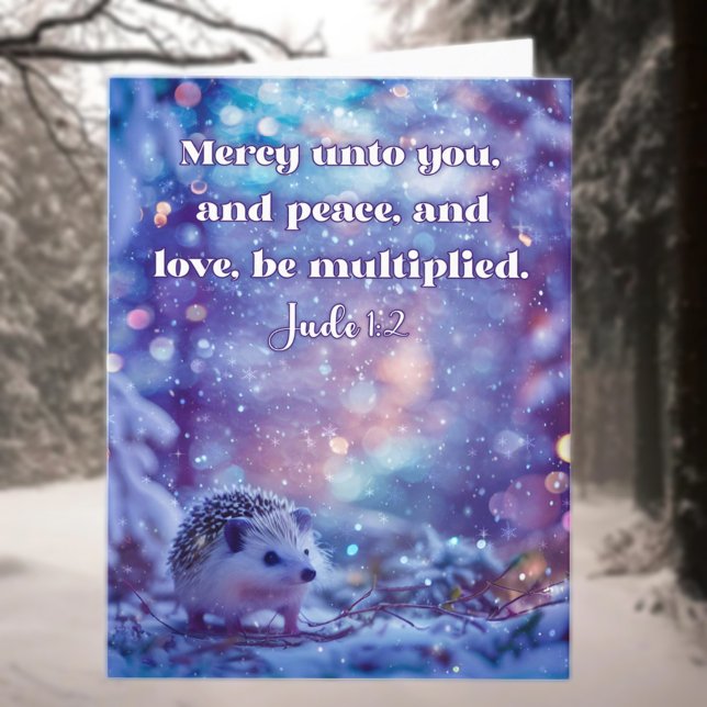 Winter Wonderland Cute Hedgehog Bible jul Helgkort (Skapare uppladdad)