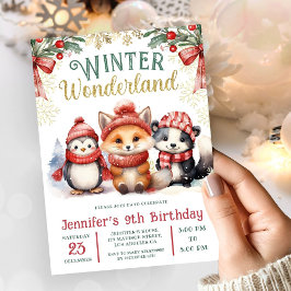 Winter Wonderland Cute Snö Animals 9:e födelsedage Inbjudningar