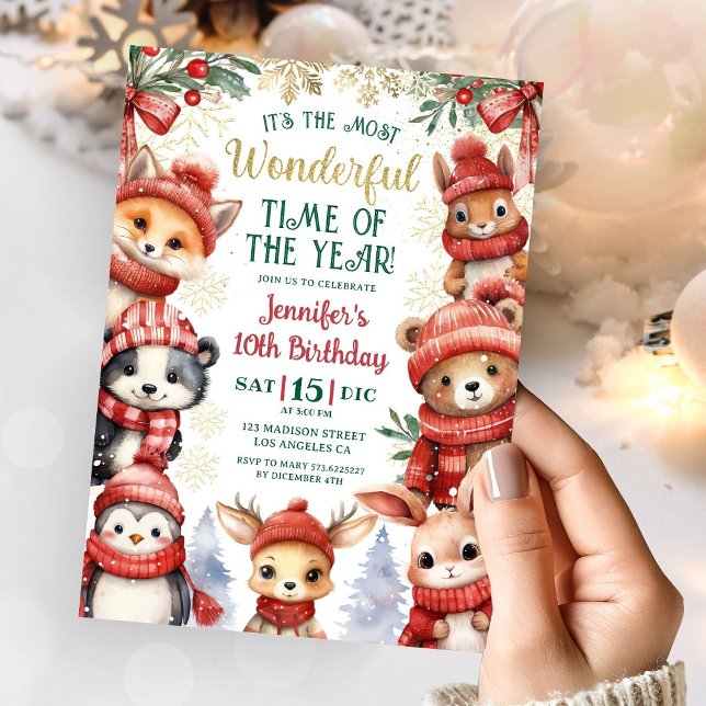 Winter Wonderland Cute Winter Animal 10:e födelsed Inbjudningar (Skapare uppladdad)