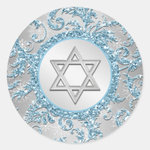 Winter Wonderland Damask Bat mitzvah Sticker 10 Runt Klistermärke