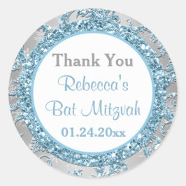 Winter Wonderland Damask Bat mitzvah Sticker 7 Runt Klistermärke