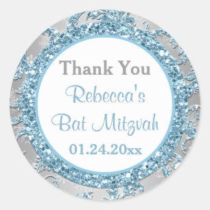 Winter Wonderland Damask Bat mitzvah Sticker 7 Runt Klistermärke