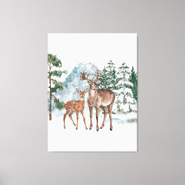 Winter Wonderland Dear and Pine tree snow Fall Tap Canvastryck