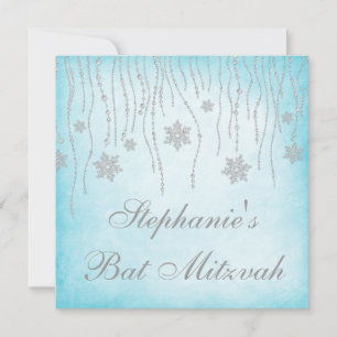 Winter Wonderland Diamond Snöflingor Bat mitzvah Inbjudningar