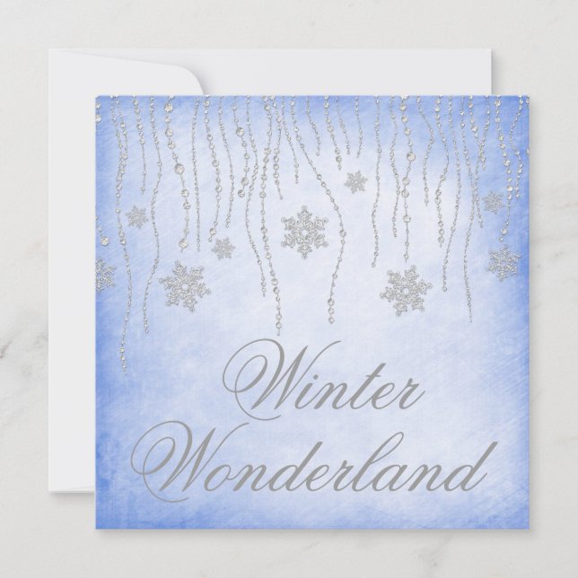 Winter Wonderland Diamond Snöflingor Prom Blue Inbjudningar (Framsida)