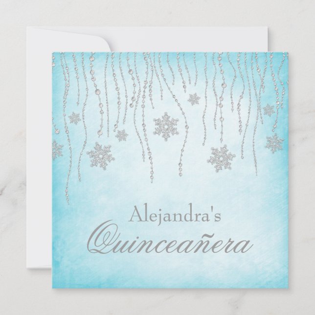 Winter Wonderland Diamond Snöflingor Quinceanera Inbjudningar (Framsida)