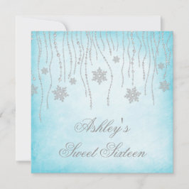 Winter Wonderland Diamond Snöflingor Sweet 16 Inbjudningar
