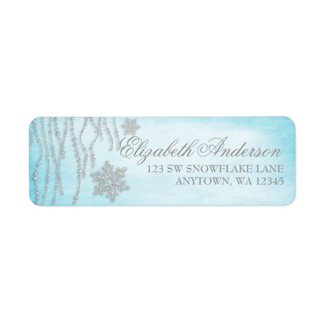 Winter Wonderland Diamond Snowflake-Adressetikette Returadress Etikett (Framsidan)