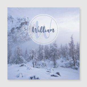 Winter wonderland dimspruce forest snö monogram