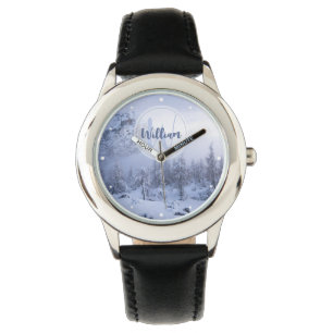 Winter wonderland dimspruce forest snö monogram armbandsur