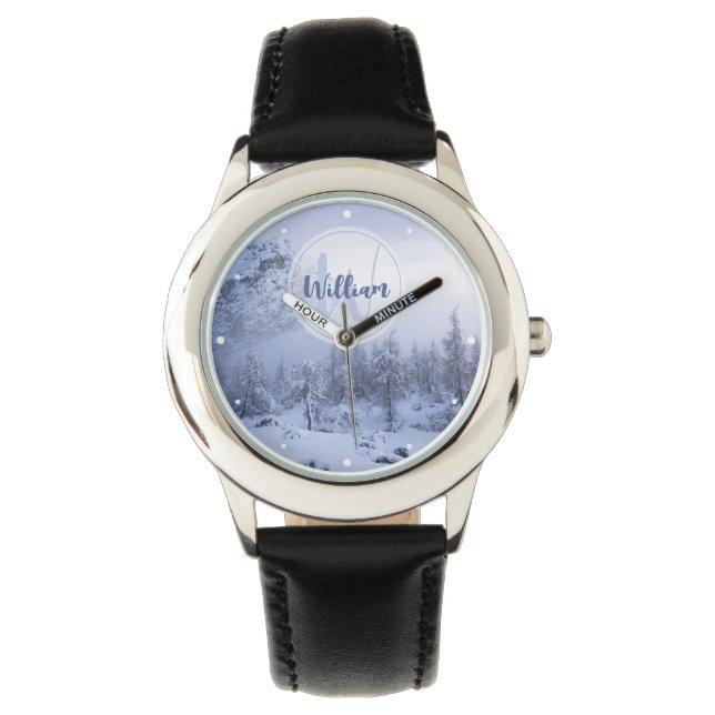 Winter wonderland dimspruce forest snö monogram armbandsur (Framsida)