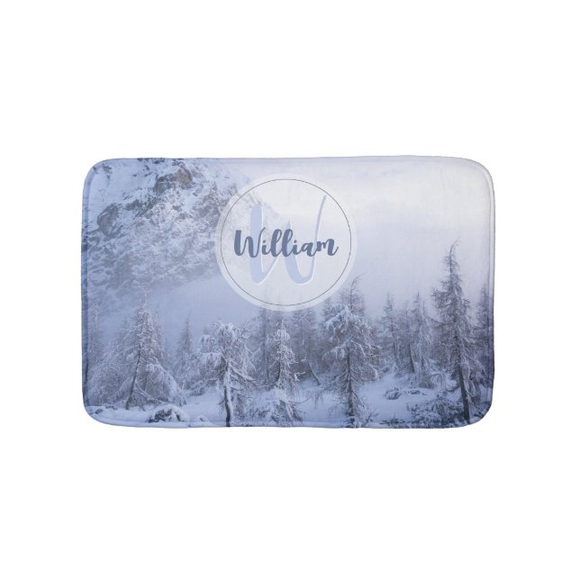 Winter wonderland dimspruce forest snö monogram badrumsmatta (Framsidan)