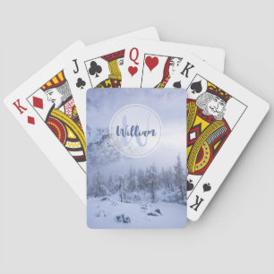 Winter wonderland dimspruce forest snö monogram casinokort