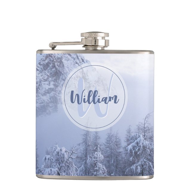 Winter wonderland dimspruce forest snö monogram fickplunta (Framsidan)