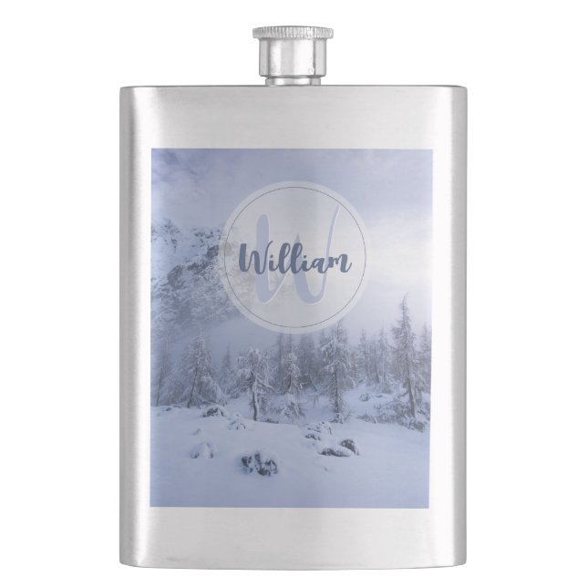 Winter wonderland dimspruce forest snö monogram fickplunta (Framsidan)