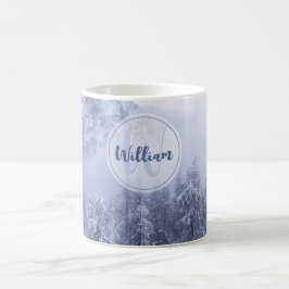 Winter wonderland dimspruce forest snö monogram kaffemugg
