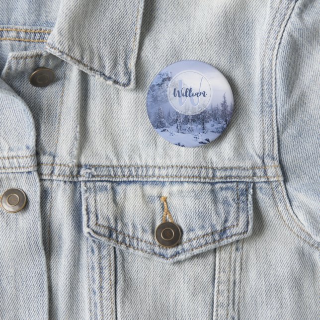 Winter wonderland dimspruce forest snö monogram knapp (In Situ)