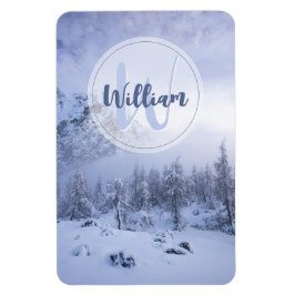 Winter wonderland dimspruce forest snö monogram magnet