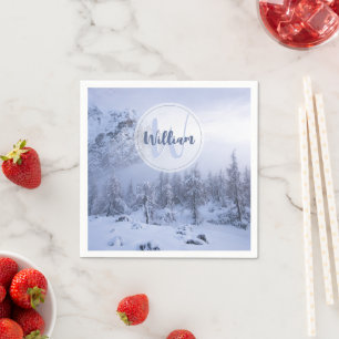 Winter wonderland dimspruce forest snö monogram pappersservett