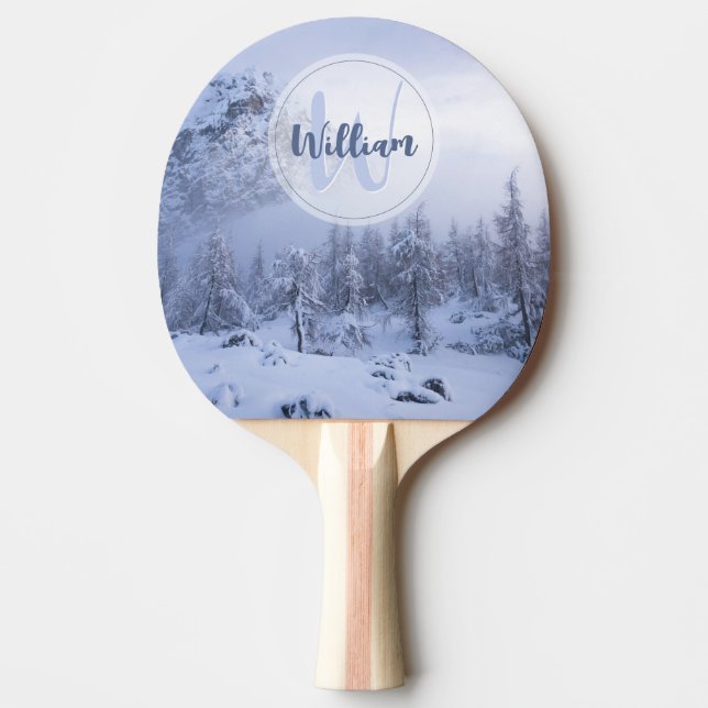 Winter wonderland dimspruce forest snö monogram pingisracket (Framsidan)
