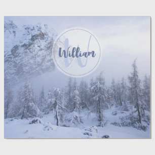Winter wonderland dimspruce forest snö monogram presentpapper
