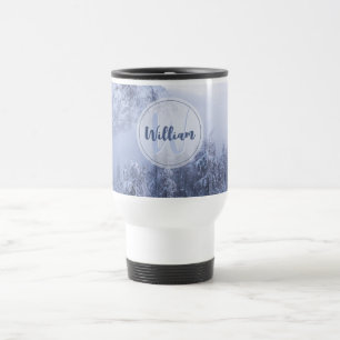 Winter wonderland dimspruce forest snö monogram resemugg