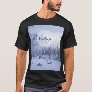 Winter wonderland dimspruce forest snö monogram t shirt