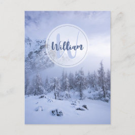 Winter wonderland dimspruce forest snö monogram vykort