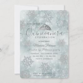 Winter wonderland dusty blå tiara Quinceañera Inbjudningar