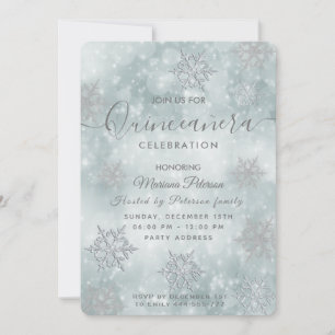 Winter wonderland dusty Blue bokeh Quinceañera Inbjudningar