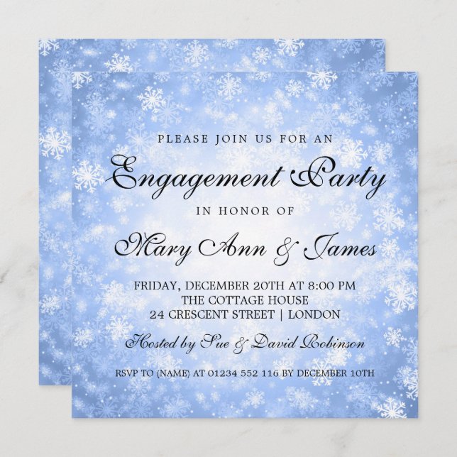Winter Wonderland Elegant Förlovningsfest Blue Inbjudningar (Fram/baksida)