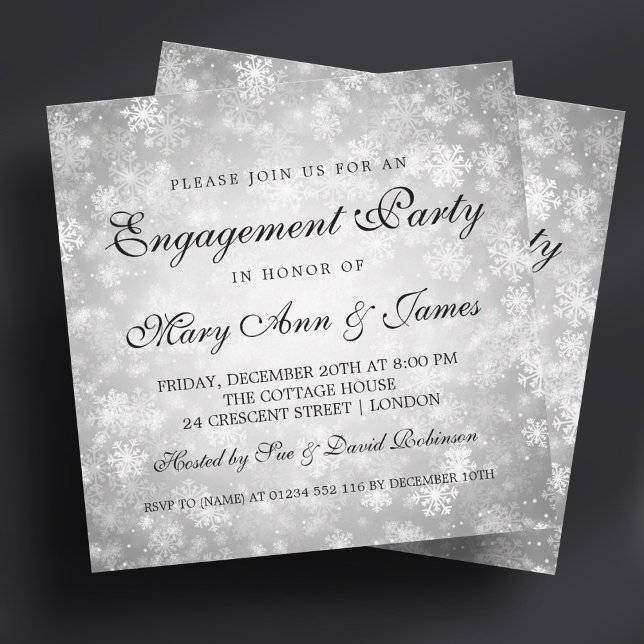 Winter Wonderland Elegant Förlovningsfest Silver Inbjudningar (Winter Wonderland Elegant Engagement Party Silver Invitation)