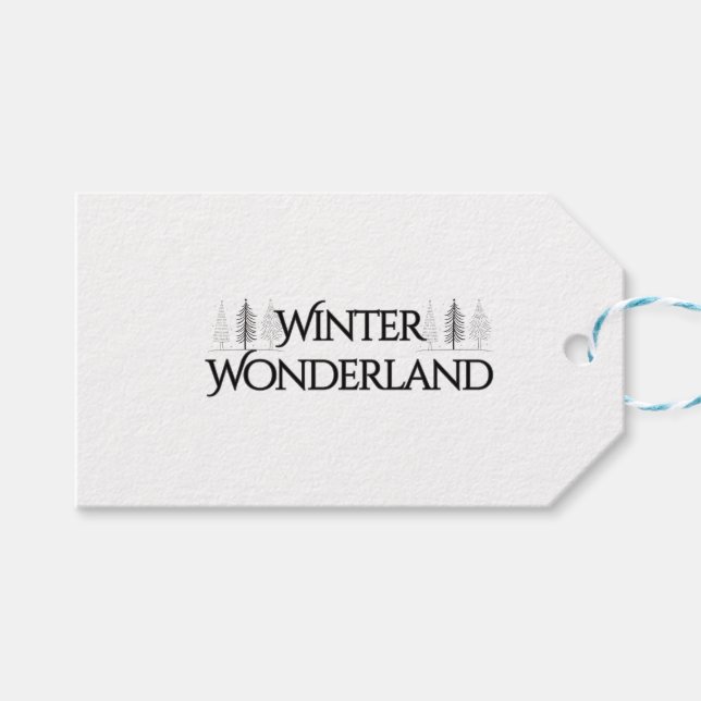 Winter Wonderland – Elegant Text and Pine Trees Presentetikett (Framsidan (Horisontell))