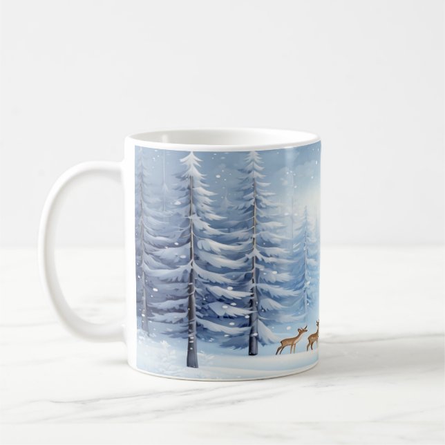 Winter Wonderland Forest Mugg med Snö och Hjort (Vänster)