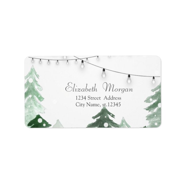 Winter Wonderland Forest String Ljus Adressetikett (Framsidan)