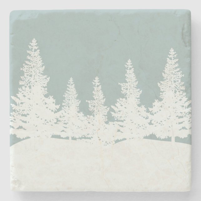 Winter Wonderland Forest Träd Stenunderlägg (Framsidan)