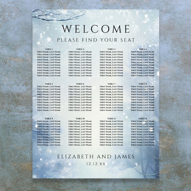 Winter Wonderland Forest Wedding Seating Chart Poster (Winter Wonderland Forest Wedding Seating Chart)