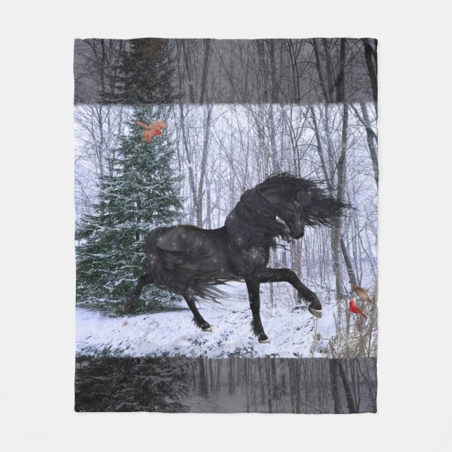 Winter Wonderland Friesian Horse 2 Blanket Fleecefilt (Framsidan)