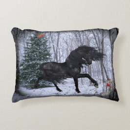 Winter Wonderland Friesian Horse 2 Pillow Prydnadskudde
