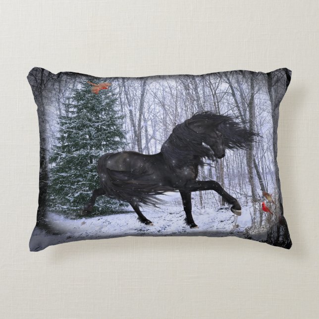 Winter Wonderland Friesian Horse 2 Pillow Prydnadskudde (Framsidan)