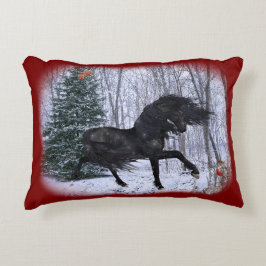 Winter Wonderland Friesian Horse Pillow Prydnadskudde