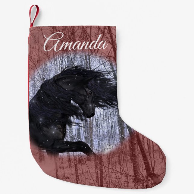 Winter Wonderland Friesian Horse Stocking Liten Julstrumpa (Framsidan)