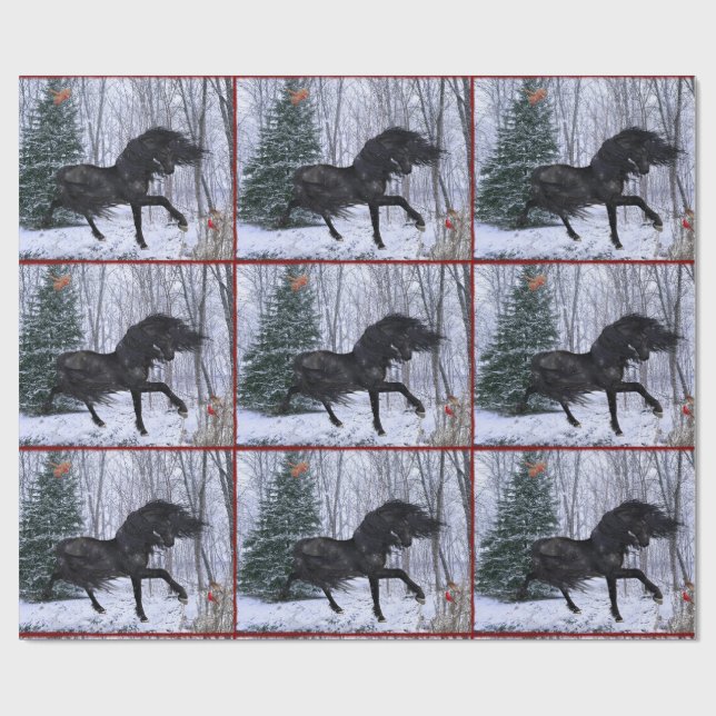 Winter Wonderland Friesian Horse Wrapping Paper Presentpapper (Platt)